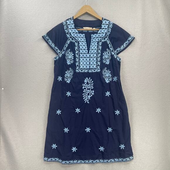 Soft Surroundings Dress Womens Medium Blue Davina Short Embroidered Shift Boho